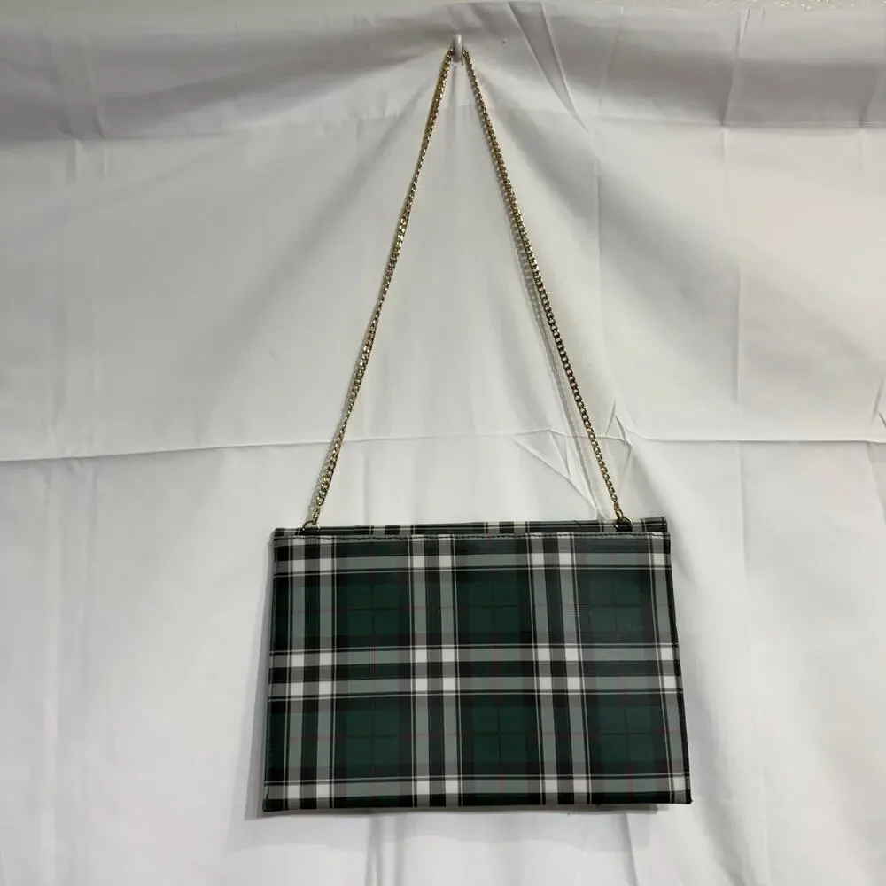 Green Plaid Envelope Clutch Purse